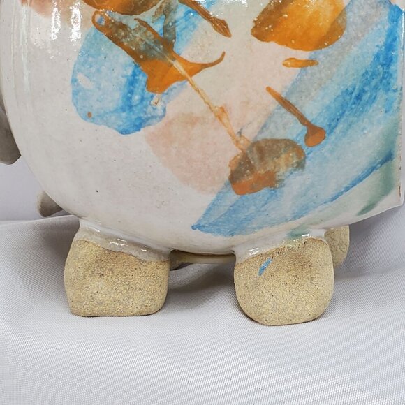 Vtg Piggy Bank Studio Art Pottery Ceramic Glazed Pig, Cowboy Hat & Large Snout - Picture 11 of 16